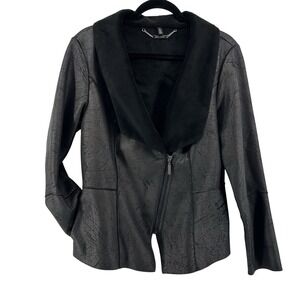 White‎ House Black Market Asymmetrical Zip LS Shearling Moto Blazer Jacket GOTH